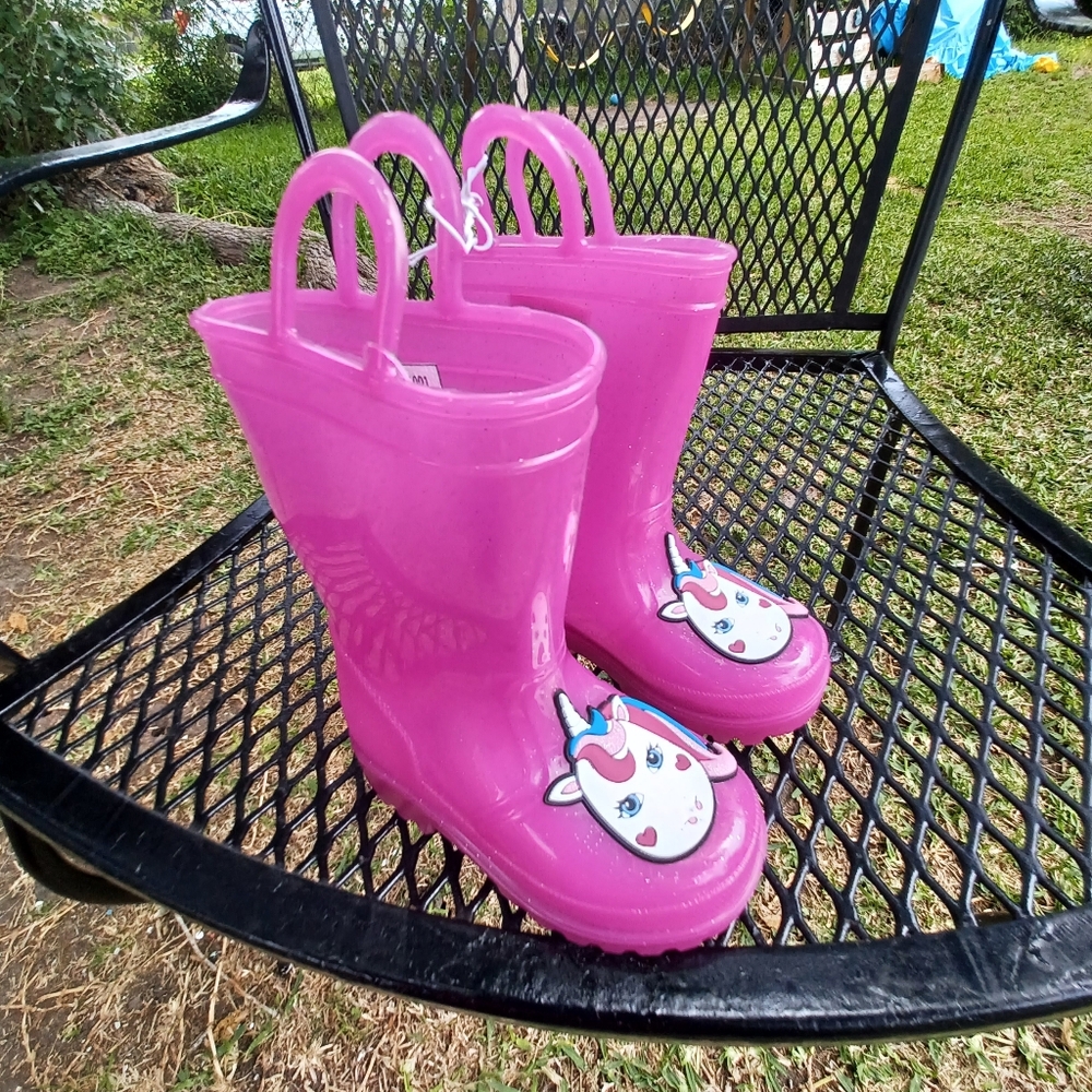 Pink Unicorn Handle Rain Boot - Girls